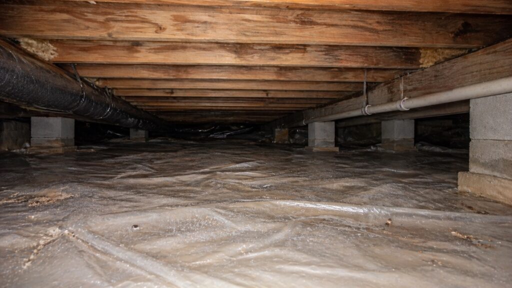 Crawl space with condensation and early humidity signs