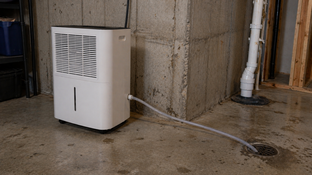 Proper placement of a dehumidifier in a basement with airflow space around unit
