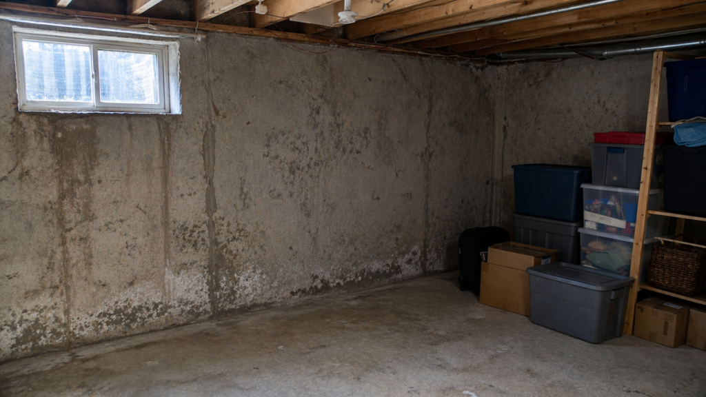 Early warning signs of basement humidity including condensation and damp walls