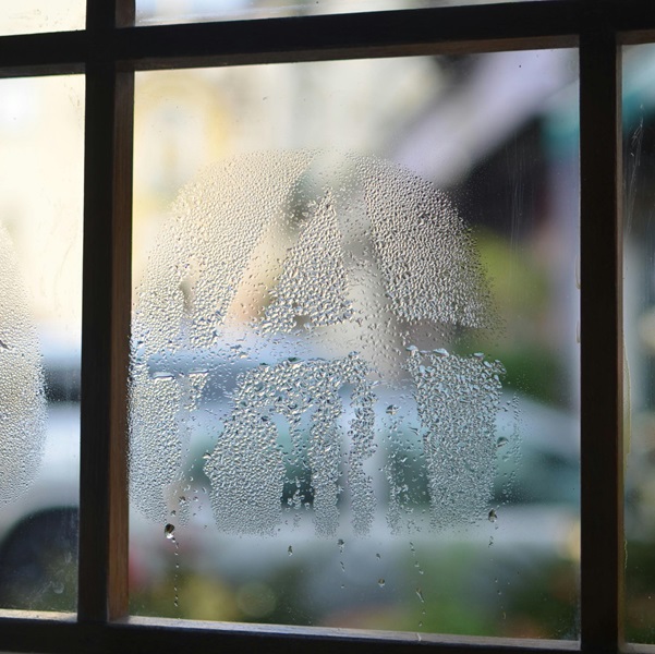 Condensation forming on interior window indicating excess indoor moisture